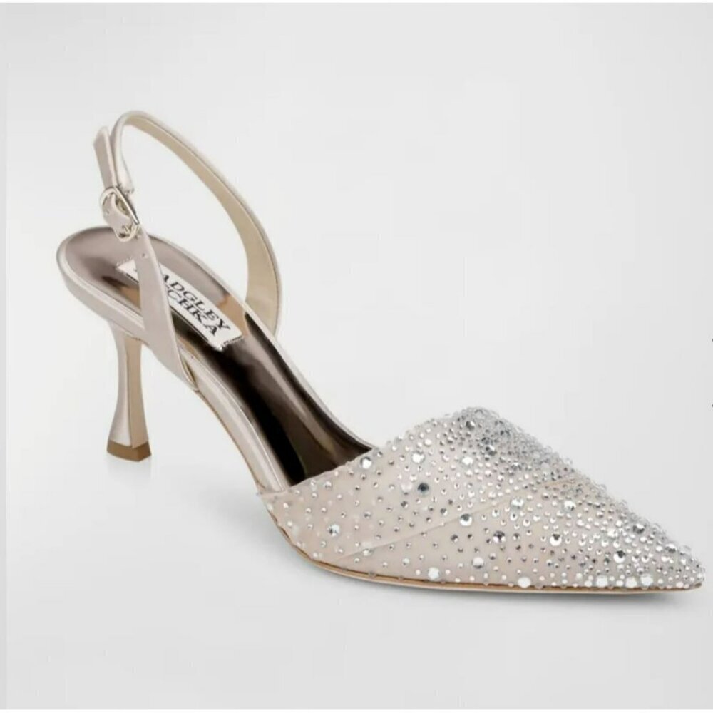 NEW Badgley Mischka $245 Size 7.5 Brenna Rhinestone Slingback Heels Shoes